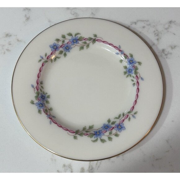Lenox Belvidere Bread Butter Plates Blue Flowers Pink Ribbons 6.25" Set of 4 - Picture 1 of 4